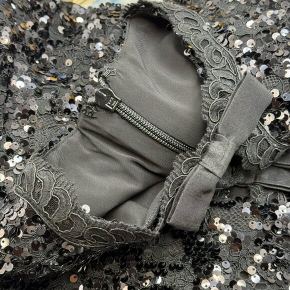 🆕 REBECCA VALLANCE 🧿 NWOT x Nicky Hilton Diana Black Bow Sequin Mini, Sz US 2 - Picture 14 of 16